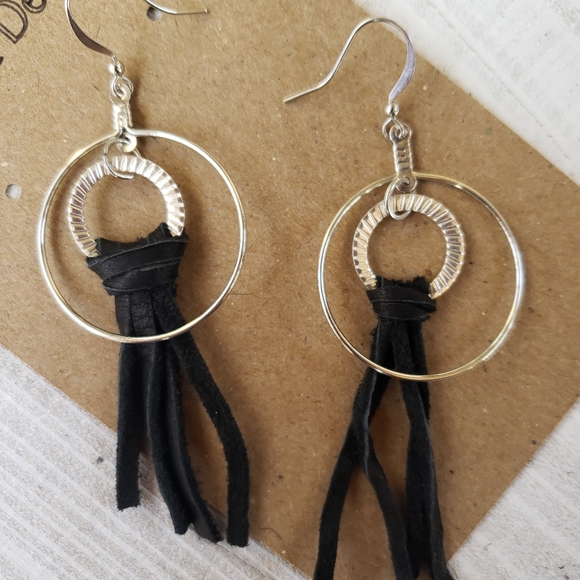 Leather Suede Dangle Earrings - Picture 2 of 2